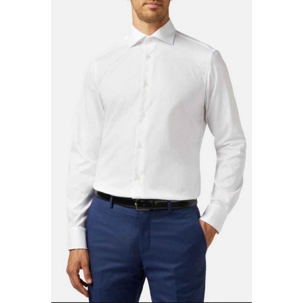 Boggi Milano Preppy White Classic Long Sleeve Slim Fit Dress Shirt Men's Size 39
